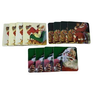 Vintage 1999-2000 Coca Cola Santa Claus Coasters 12 pc Set Christmas Cork Back